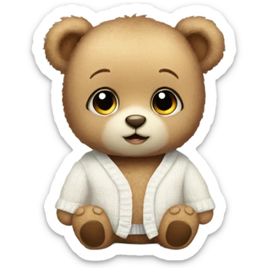 Cute baby teddy bear in a white cardigan sticker