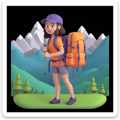 portrait of girl back packing mountains in background, close up pose sticker