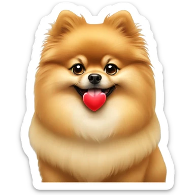 Pomeranian with a heart sticker