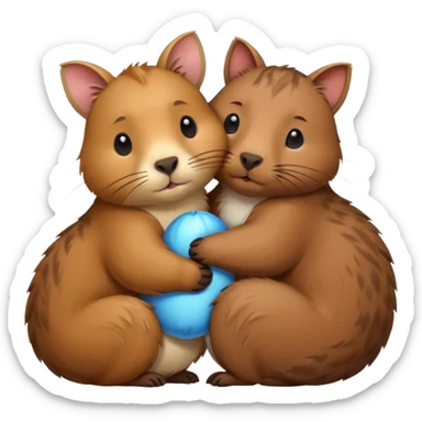 capybara and a cat cudding with each other sticker
