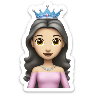 Princess- Fair skin- Long dark hair- crown- blue dress- pink lips sticker
