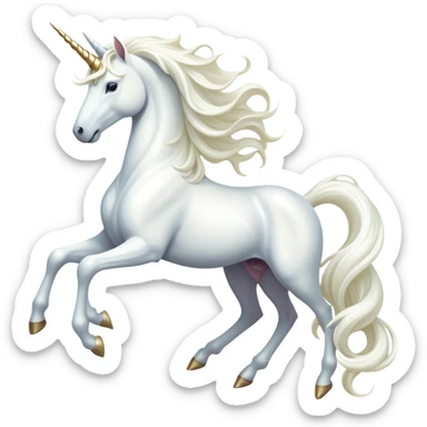 cinematic-noble-white-unicorn-full body-emoji,-poised-and-regal,-with-a-slender,-ethereal-form-draped-in-a-pristine-white-color,-a-flowing-mane-and-tail,-and-a-glistening,-spiraled-horn-that-radiates-pure-light,-simplified-yet-sharp-and-majestic, zoomed out to show a majestic unicorn sticker