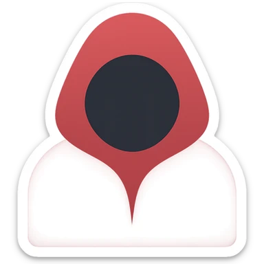 Convert to a color icon style with a hooded figure in a dark red robe, shadowed face, minimalistic design, emphasizing deep red and black tones, no background. sticker