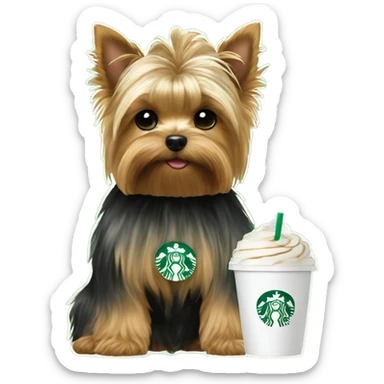 Yorkie drinking Starbucks  sticker