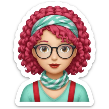 girl with curly  peppermint hair and bandana and glassess sticker