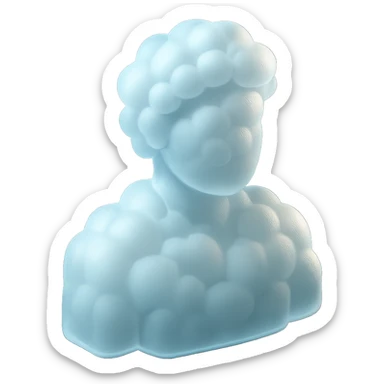 shoulder-up person made entirely of white fluffy clouds with convex texture, matte glass style sticker