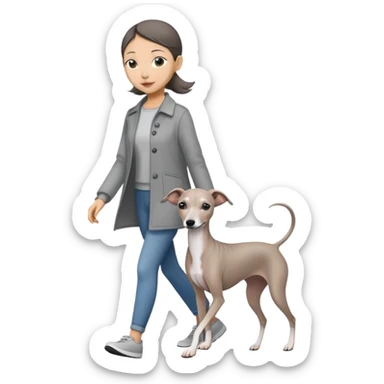 Asian girl walking an all grey Italian greyhound sticker