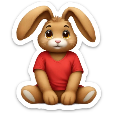 Cute feminine Fluffy brown rabbit teddy wearing red tshirt sitting sticker