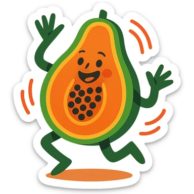 animated papaya dancing, exaggerated movement, cheerful and dynamic sticker