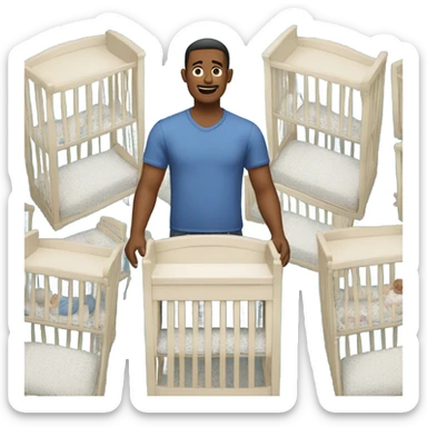 Man with two many baby cribs sticker