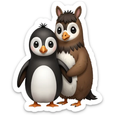 Penguin hugging tall llama sticker