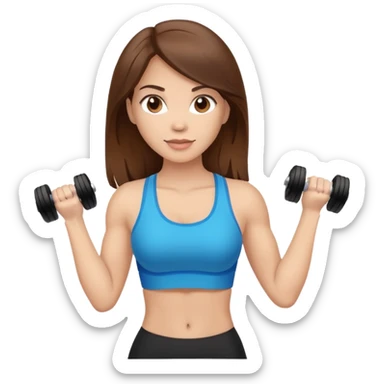 mulher morena clara com cabelos castanhos, segurando dois halteres nas mãos sticker