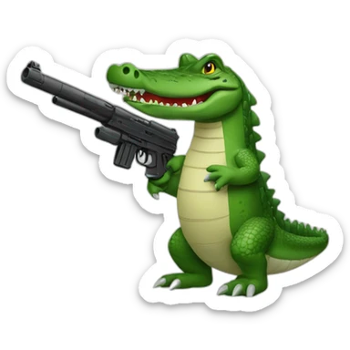 crocodile with black gun in hand (very simple) sticker