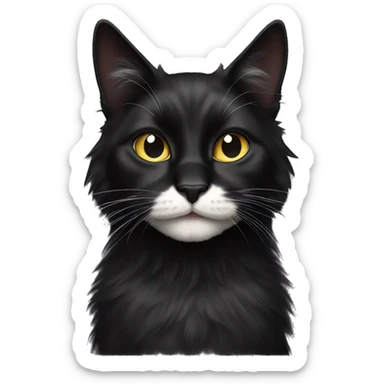 black cat domestic long-haired with half white mouth sticker