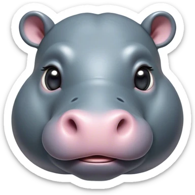 Cinematic Cute Hippo Portrait Emoji, Head tilted playfully and inquisitively, featuring a glossy slate-gray hide with a gentle sheen and round, sparkling eyes filled with curious charm, Simplified yet irresistibly adorable features, highly detailed, glowing with a warm, friendly glow, high shine, affectionate and serene, stylized with a touch of aquatic whimsy, bright and endearing, soft glowing outline, capturing the essence of a mischievous yet loving hippo, so playful it feels like it could splash out of the screen and into your arms! sticker