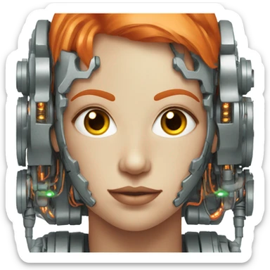 Head of female cyborg with orange hair and circuits sticker