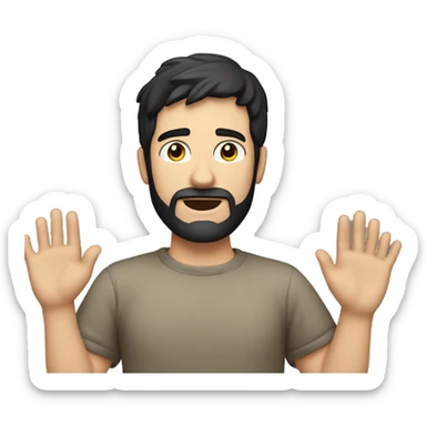 a caucasian guy with black hair and beard surrendering with his hands up sticker