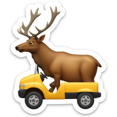 A elk driving a weiner moble  sticker