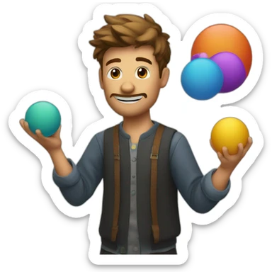 a guy juggling design related things sticker