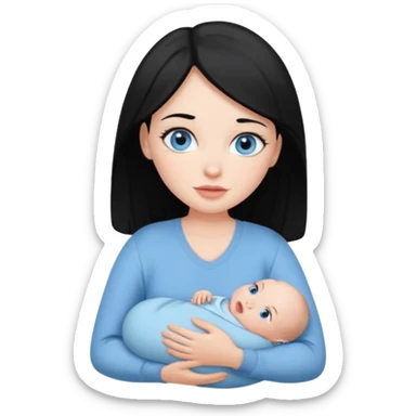 mom holding newborn baby girl with blue eyes white skin and black hair and white skin newborn girl bab white skin black hair sticker