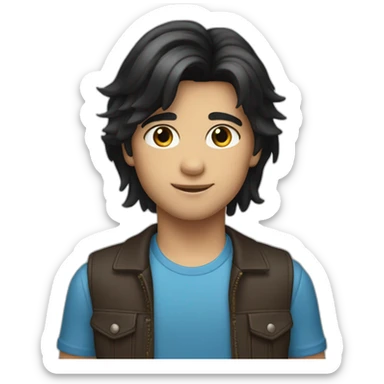 zoomer boy with mullet brown skin black hair blue eyes sticker