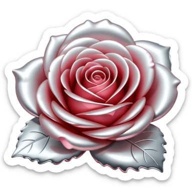 A rose emoji made of liquid silver metal, smooth metallic petals, reflective chrome surface, soft gradients, elegant shape, minimalistic iOS emoji style, centered, clean white background, realistic highlights, no text sticker