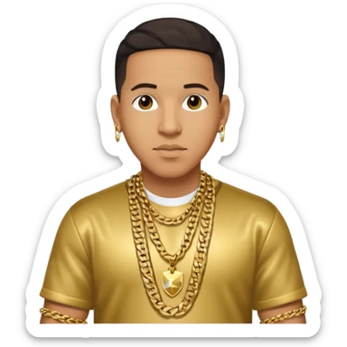 Daddy Yankee with dark brown hair, gold outfit l sticker