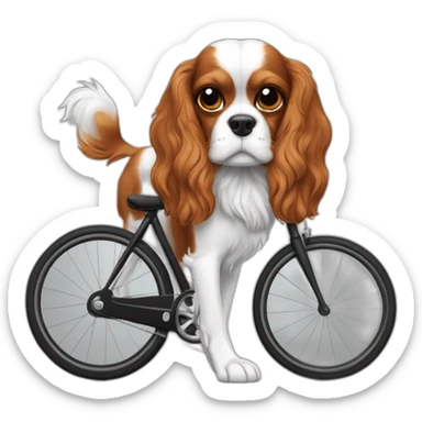 Cavalier King Charles noir et blanc fait du vélo sticker