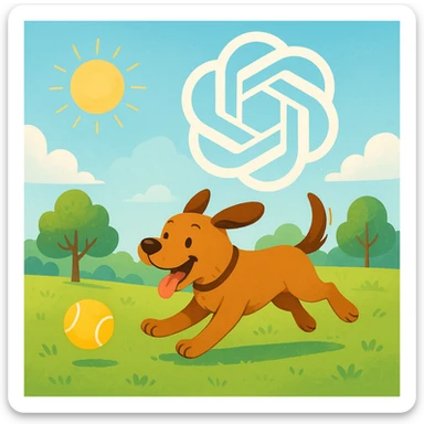 chat gpt image logo on the background of a dog chasing ball sticker
