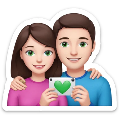 pink polaroid photo of a couple thats white with brunette hair blue and green eyes sticker