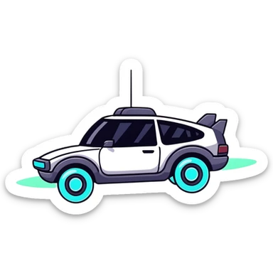 hover car floating above the ground with glowing anti-gravity technology sticker