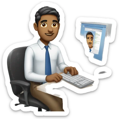 indian guy light skin, using computer at work business clothes western sticker
