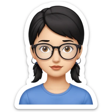 Ragazza con i capelli corti neri con una mezza coda con gli occhiali e gli occhi marroni sticker