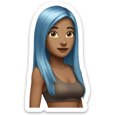 a girl with light tan skin, straight long blue hair, brown eyes, standing,very beautiful,very hot sticker