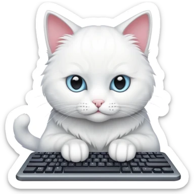 white hacker cat typing on a keyboard sticker