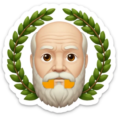 Socrates thinking, ancient Greek philosopher, thoughtful expression, beard, laurel wreath sticker