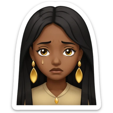 brown girl who has long layered black hair with gold stud earrings  who is sad (abit darker skin tone) sticker
