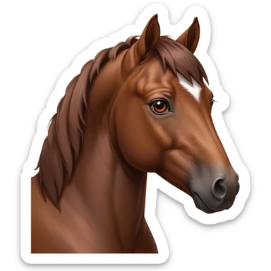 Cinematic Noble Brown Welsh Pony Portrait Emoji, Poised and sturdy, with a well-muscled build draped in a rich, chestnut-brown color, expressive eyes and a gracefully refined head with a gentle, noble profile, Simplified yet sharp and sophisticated features, highly detailed, glowing with a warm, earthy glow, high shine, intelligent and resilient, stylized with an air of pastoral elegance, focused and determined, soft glowing outline, capturing the essence of a watchful and confident brown Welsh pony that appears ready to gallop out of the screen with effortless strength! sticker