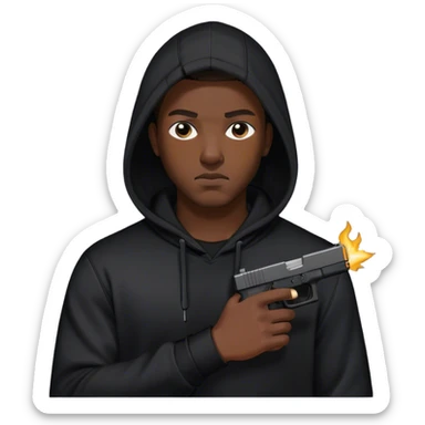 Black man with a black hoodie and a Glock sticker