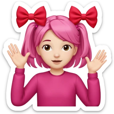 👧🏼🙈🎀🚩: girl with 2 ponytails covering her eyes with both hands, with a cute little pink bow on the side of her hair and below her in the background, 2 big red flags.  sticker