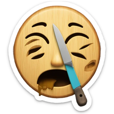 a crying emoji made of wood being cut in half sticker