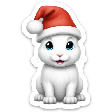 a white bunny wearing santa hat sticker
