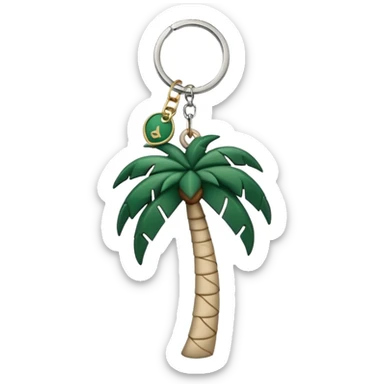 light beige keychain with a dark green palm tree charm, emoji style sticker