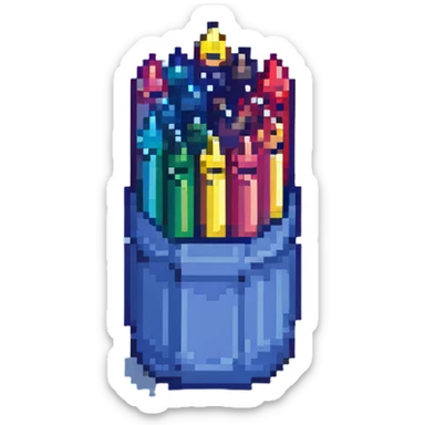 Eleven blue crayons arranged in various positions sticker