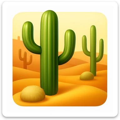 Create a desert emoji exactly like the reference image in iOS emoji style. Include the same cacti, sand, and colors with a smooth and shiny appearance. sticker