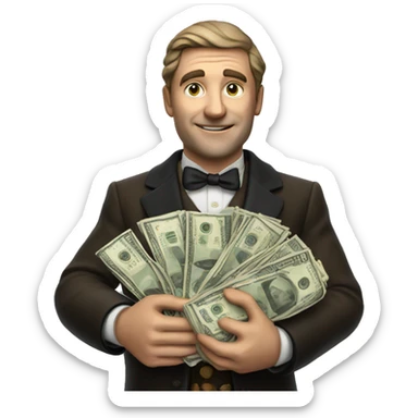 photorealistic aristocrat with money bag in his hands sticker