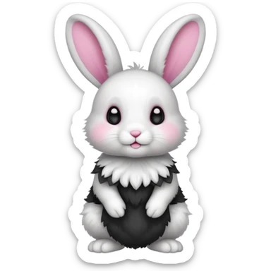 a white and black baby rabbit staying on its lelegs sticker