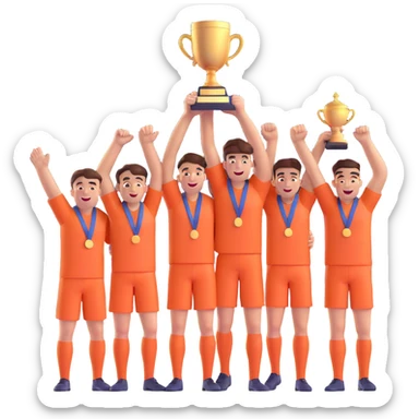 team celebrating with trophy sticker
