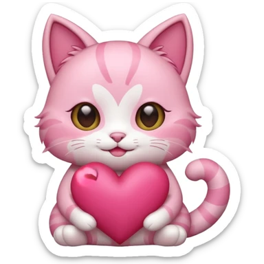 chibi anime pink cat smiling holding a big heart sticker