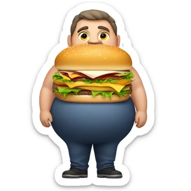 Fat man with burger sticker